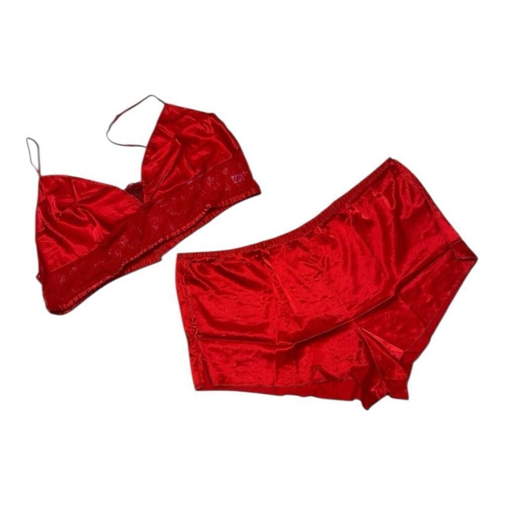 Frederick’s of Hollywood Red Delfine Satin & Lace Cami Set 2X